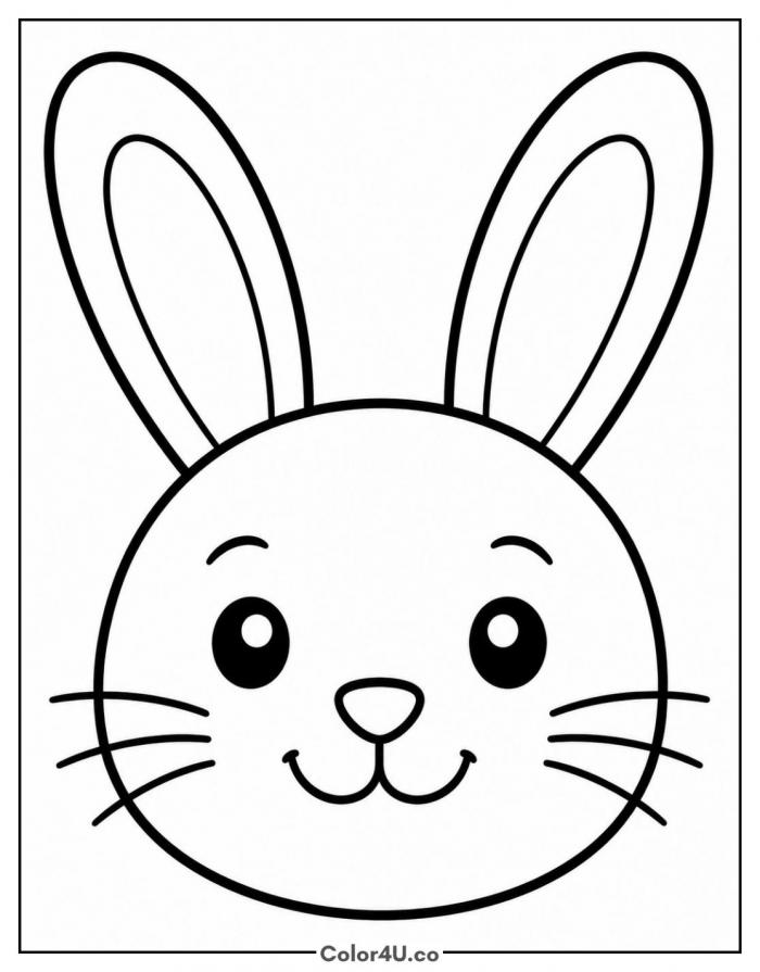 Smiling bunny face with tall ears, easy rabbit coloring page, free printable