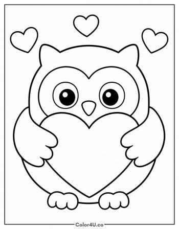 Valentine Owl Holding a Heart coloring page