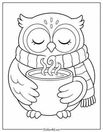 Owl with a Coffee Cup coloring page