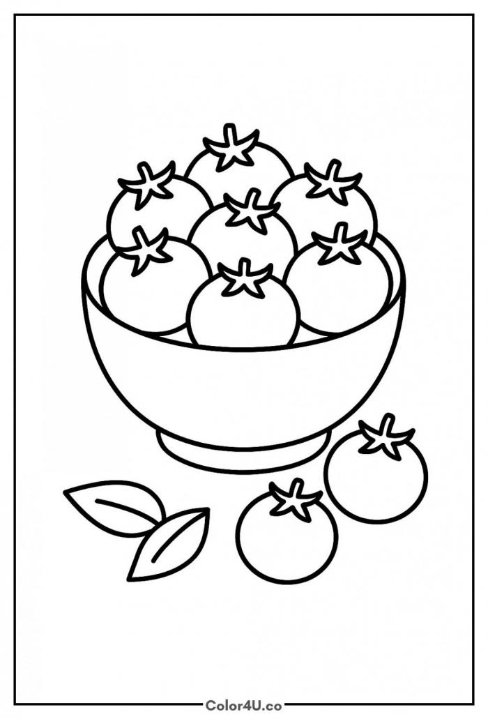 Cherry tomatoes in a bowl coloring page