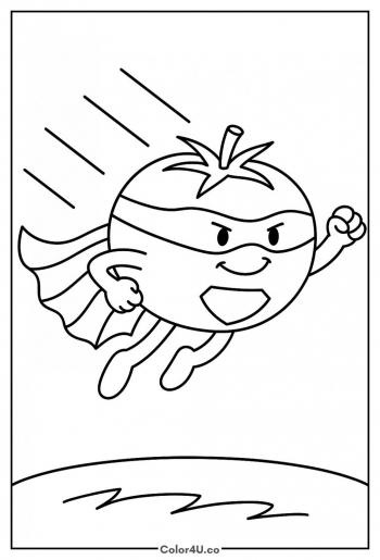 Tomato Superhero Flying coloring page