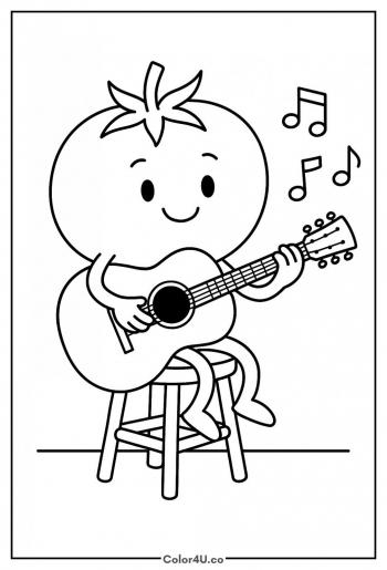 Tomato Playing Guitar coloring page