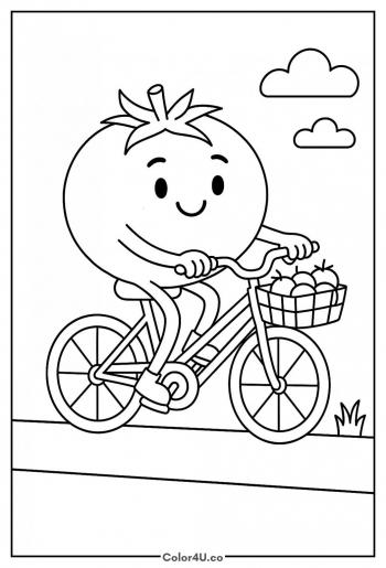 Tomato Riding a Bicycle coloring page