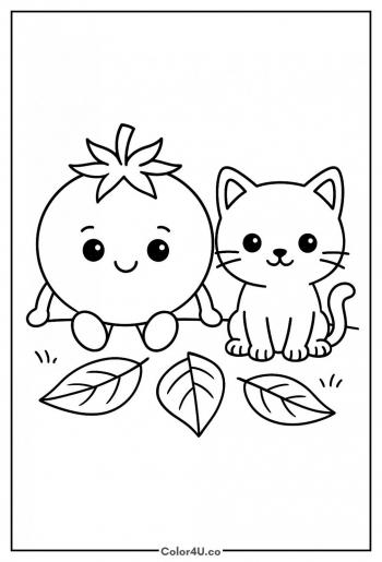 Tomato and Kitten Friends coloring page