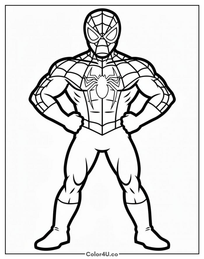 Spider-Man standing with hands on hips, easy coloring page, free printable