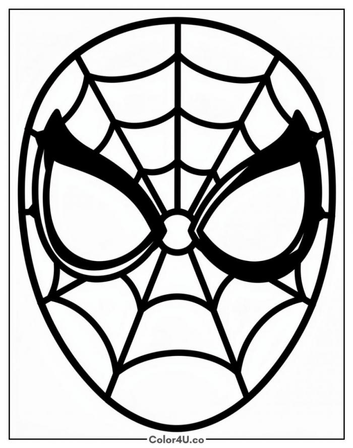 Big Spider-Man mask close-up, easy coloring page, free printable