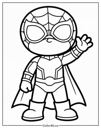 Chibi Spider-Man Waving Hello coloring page