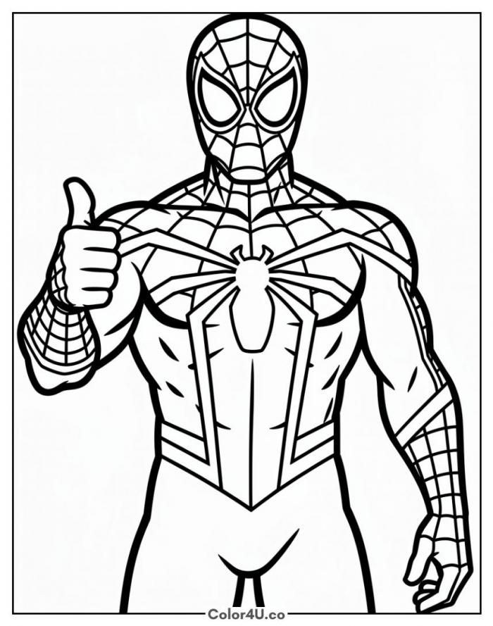 Spider-Man giving a thumbs up, medium coloring page, free printable