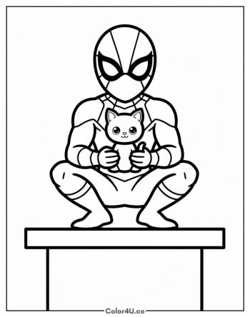 Spider-Man Rescuing a Kitten coloring page