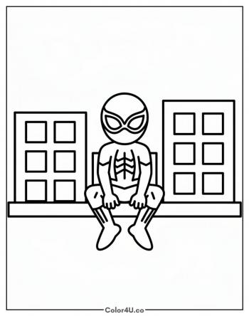 Spider-Man Sitting on a Rooftop coloring page