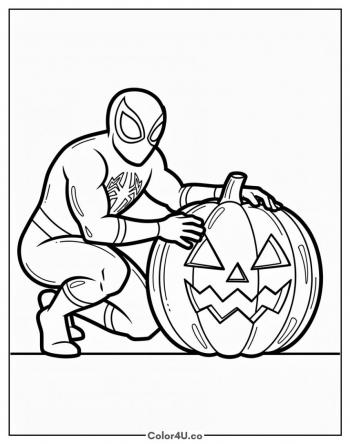 Spider-Man with a Halloween Pumpkin coloring page