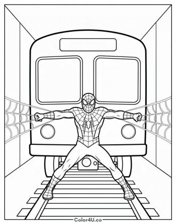 Spider-Man Stopping a Train coloring page