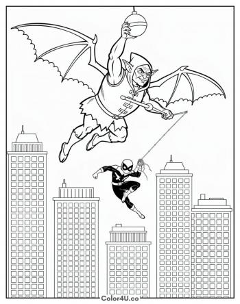 Green Goblin on His Glider coloring page
