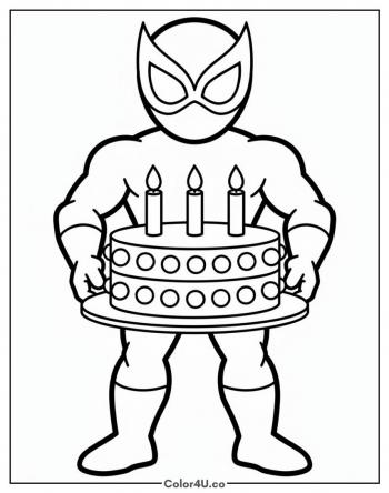 Spider-Man Holding a Birthday Cake coloring page