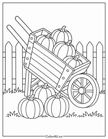 Wheelbarrow Full of Pumpkins coloring page