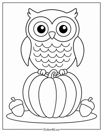 Owl Perched on a Pumpkin coloring page