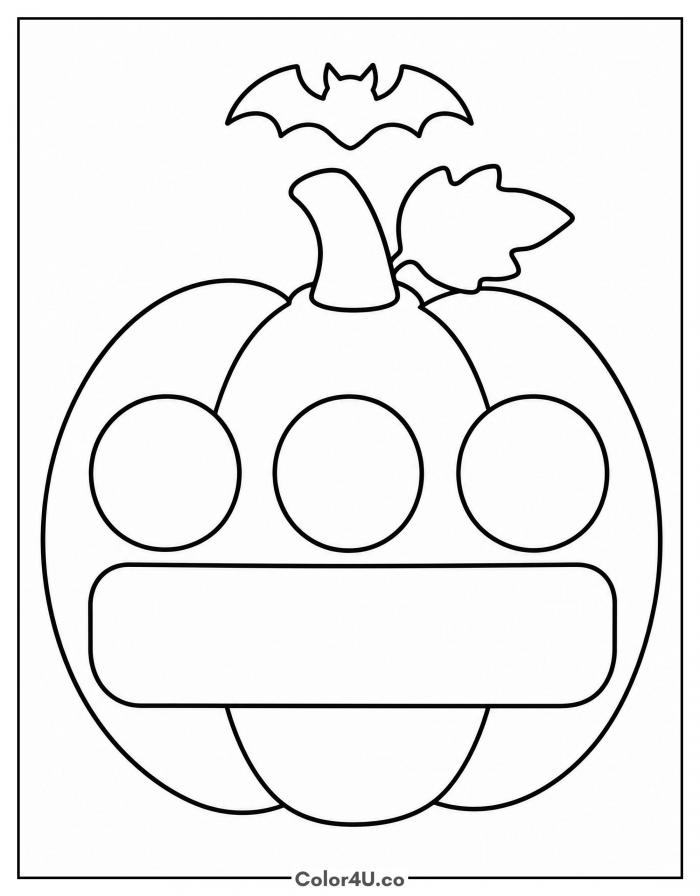 Pumpkin template with three blank circles and a banner, easy coloring page, free printable