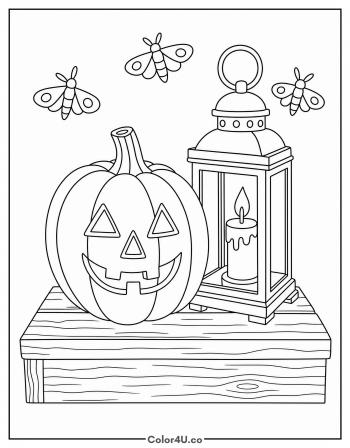 Jack-o-Lantern Beside a Glowing Lantern coloring page