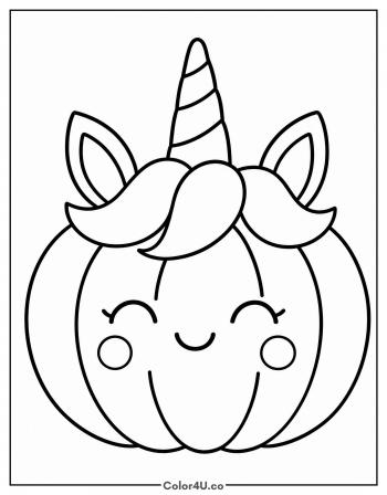 Unicorn Pumpkin with Horn and Mane coloring page