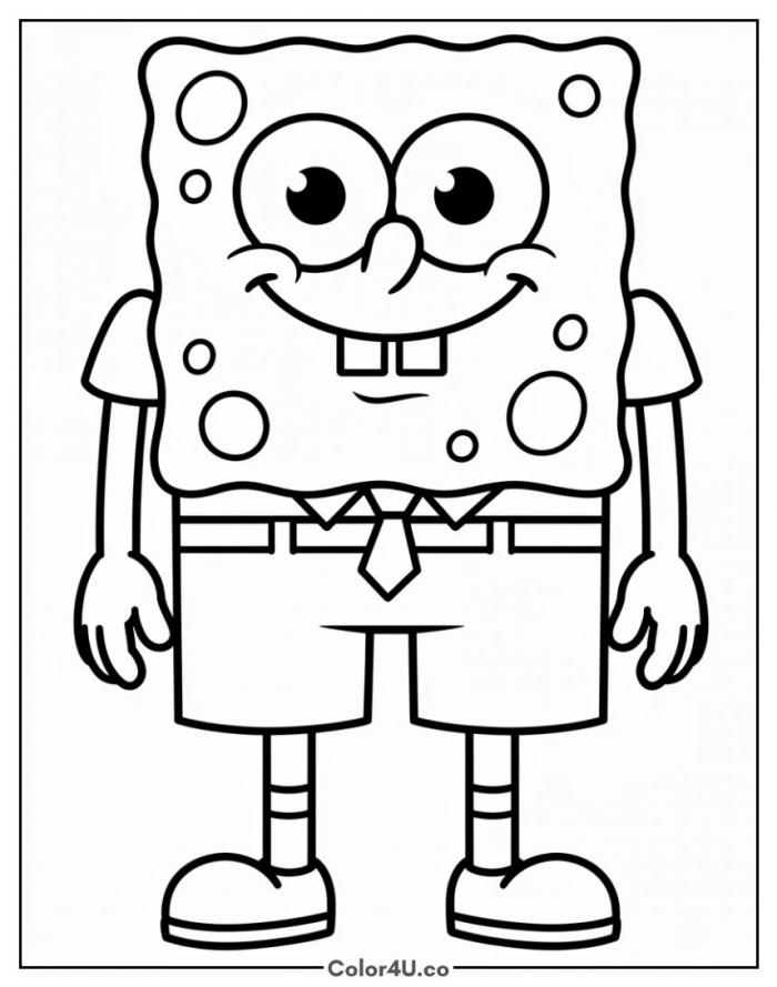 SpongeBob standing and smiling, easy SpongeBob SquarePants coloring page, free printable