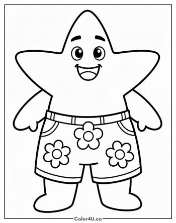 Patrick Star Standing and Grinning coloring page