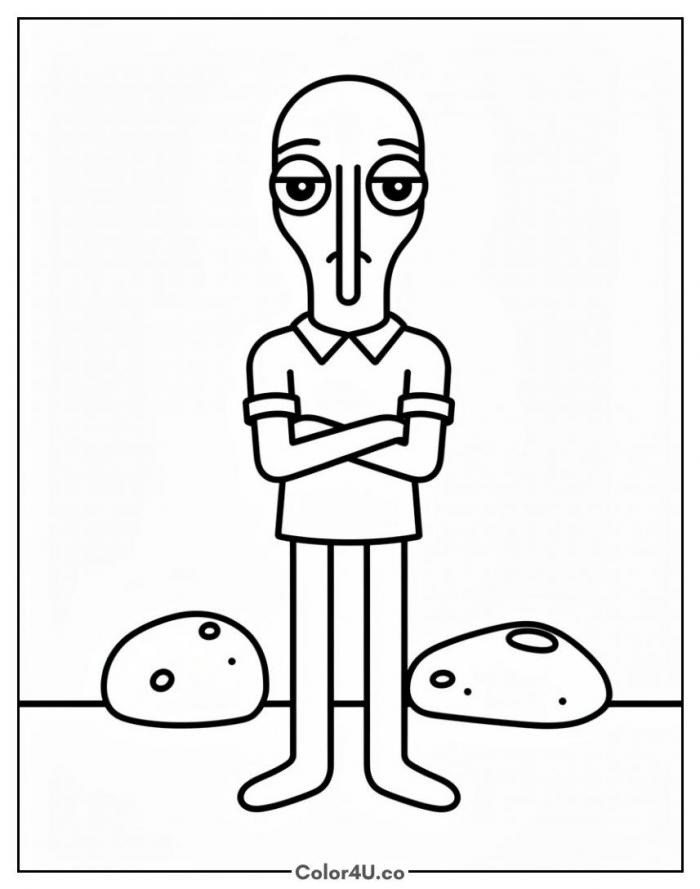 Squidward standing with arms crossed, easy SpongeBob SquarePants coloring page, free printable