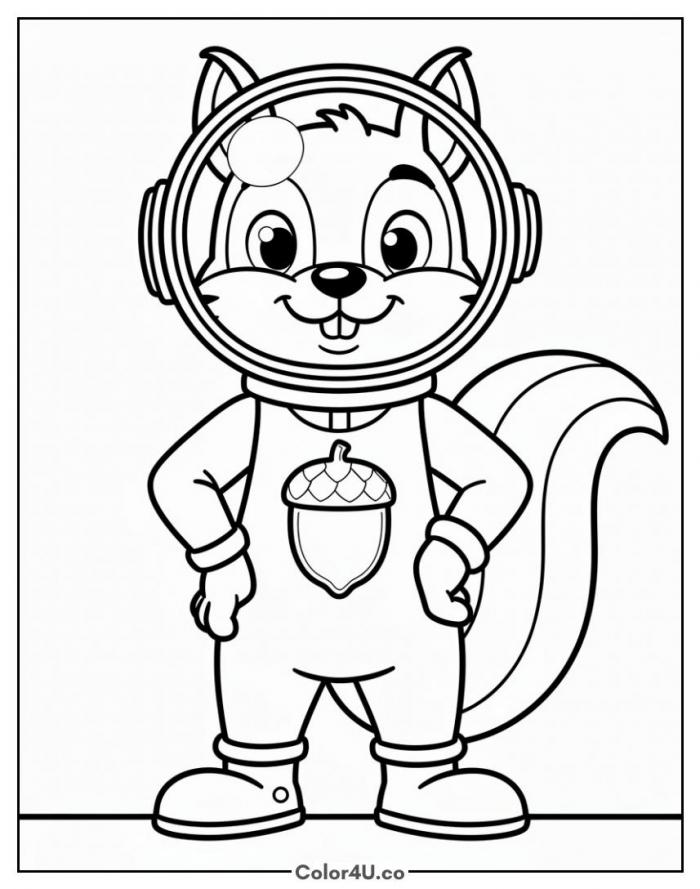 Sandy Cheeks in her diving suit and helmet, medium SpongeBob SquarePants coloring page, free printable