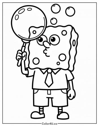 SpongeBob Blowing a Big Bubble coloring page