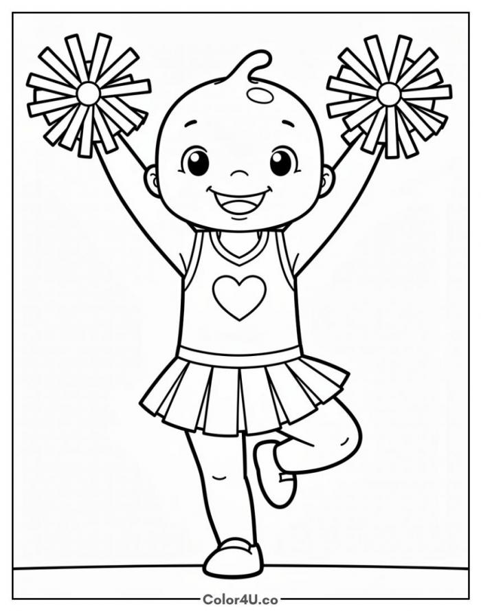Pearl Krabs cheering with pom-poms, easy SpongeBob SquarePants coloring page, free printable