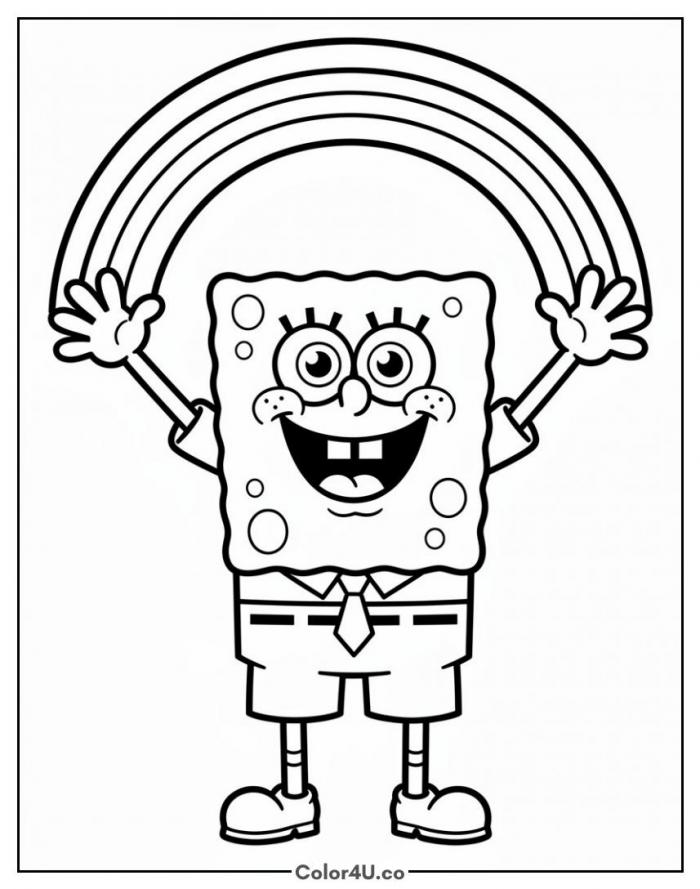 SpongeBob making a rainbow with his hands, medium SpongeBob SquarePants coloring page, free printable