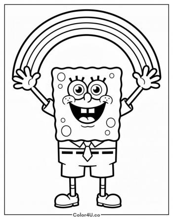 SpongeBob Making a Rainbow with His Hands coloring page