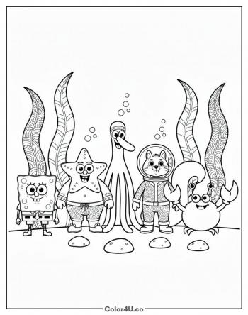 The Bikini Bottom Friends Together coloring page
