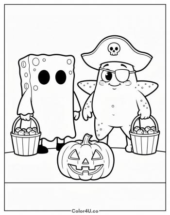 SpongeBob and Patrick in Halloween Costumes coloring page