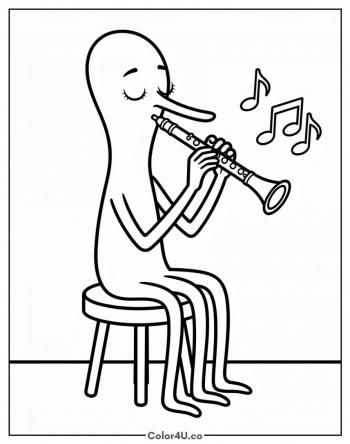 Squidward Playing His Clarinet coloring page