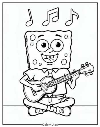 SpongeBob Playing the Ukulele coloring page