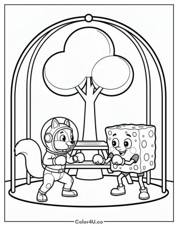Sandy and SpongeBob Karate Practice coloring page
