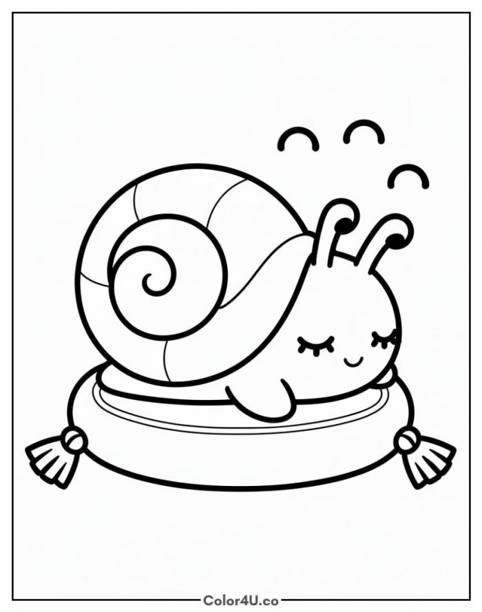 Kawaii Gary the snail sleeping on a pillow, easy SpongeBob SquarePants coloring page, free printable