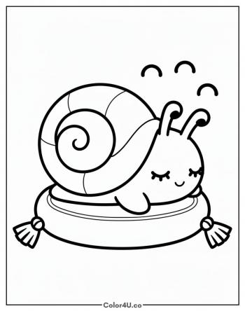 Kawaii Gary Curled on a Pillow coloring page