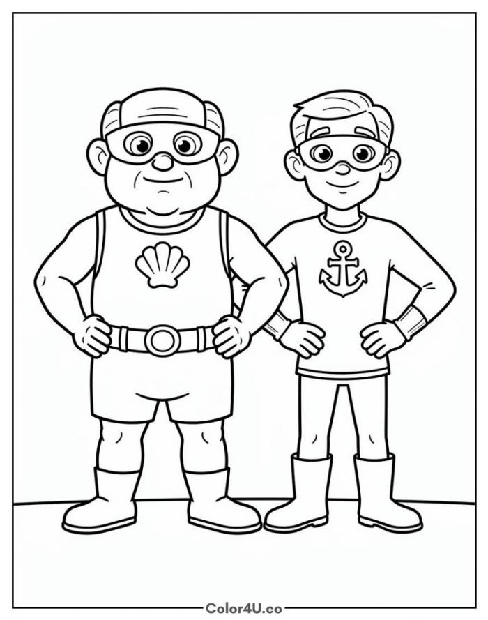 Mermaid Man and Barnacle Boy standing together, medium SpongeBob SquarePants coloring page