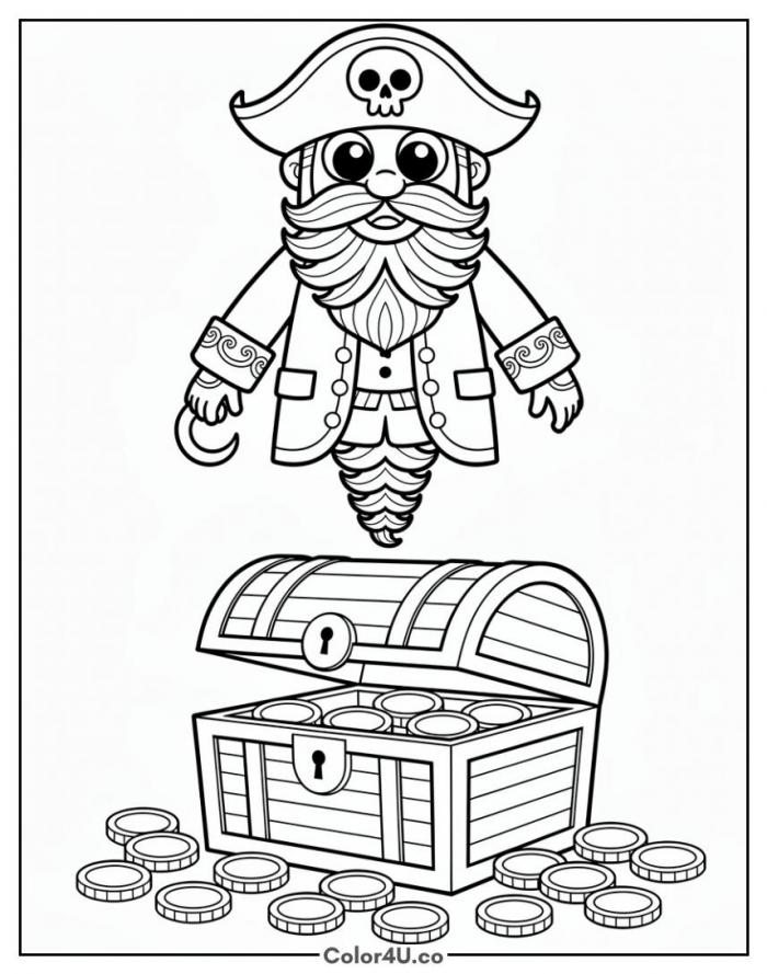 The Flying Dutchman ghost above a treasure chest, detailed SpongeBob SquarePants coloring page