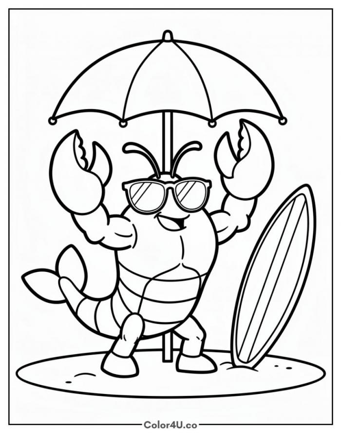 Larry the Lobster at the beach with a surfboard, medium SpongeBob SquarePants coloring page