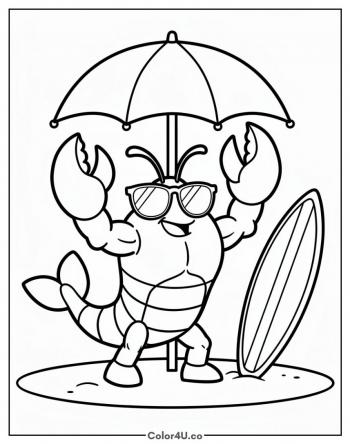 Larry the Lobster at the Beach coloring page