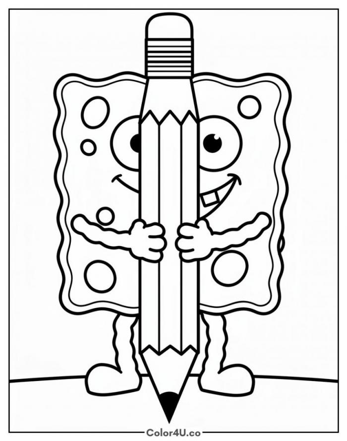 DoodleBob holding a giant pencil, easy SpongeBob SquarePants coloring page, free printable