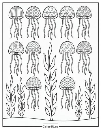 Jellyfish Fields Pattern Scene coloring page