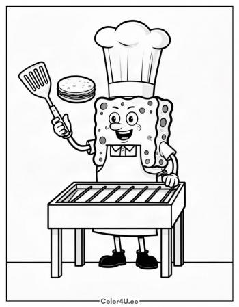 SpongeBob Flipping a Krabby Patty coloring page