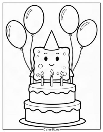 SpongeBob Birthday Cake Party coloring page