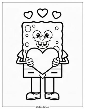 SpongeBob Holding a Heart coloring page