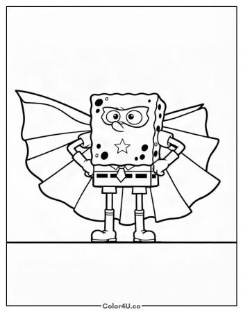 SpongeBob in a Superhero Cape coloring page