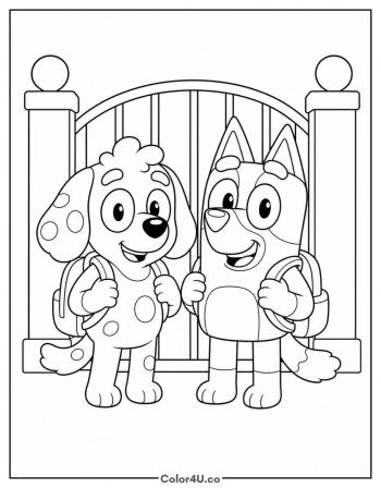 Chloe and Bluey at School coloring page