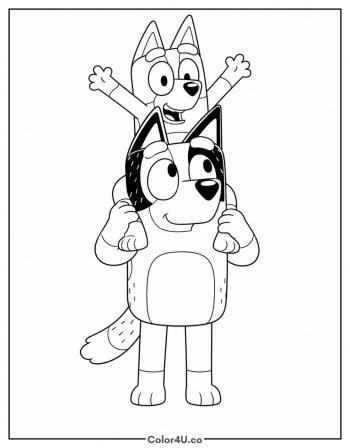 Bandit Gives Bluey a Shoulder Ride coloring page